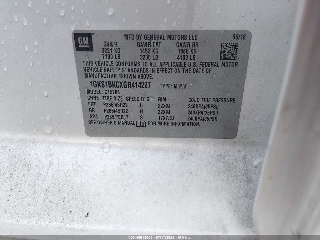 1GKS1BKCXGR414227 2016 GMC YUKON photo no. 9