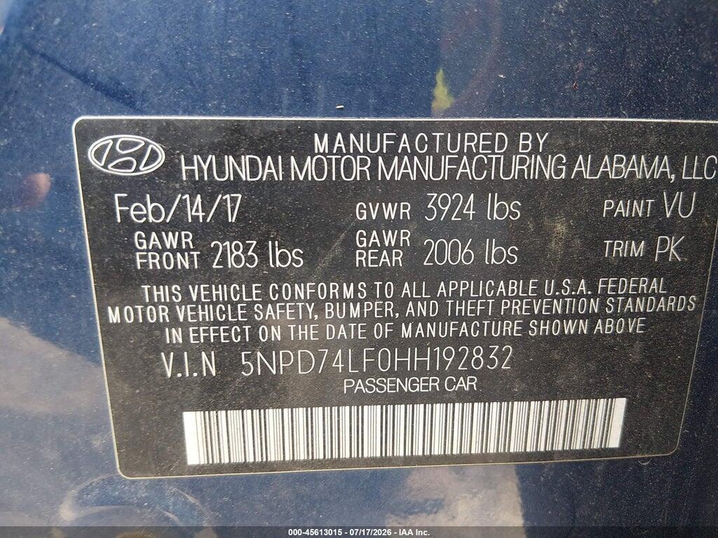 5NPD74LF0HH192832 2017 HYUNDAI ELANTRA photo no. 9