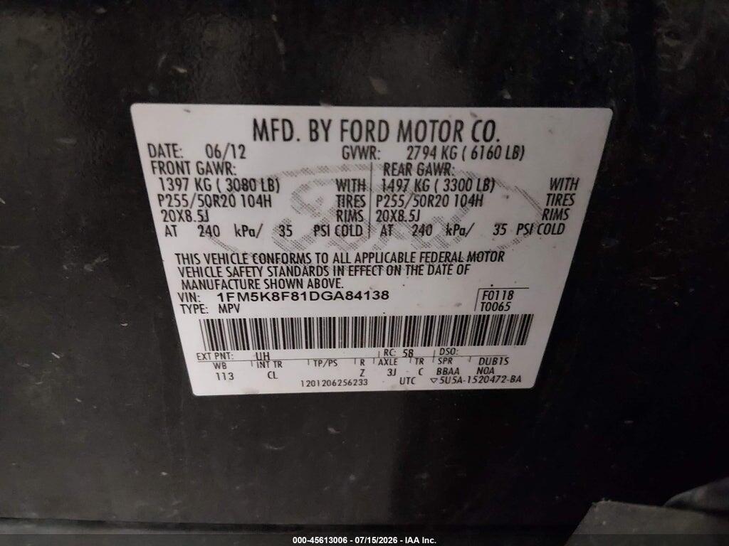 1FM5K8F81DGA84138 2013 FORD EXPLORER photo no. 9