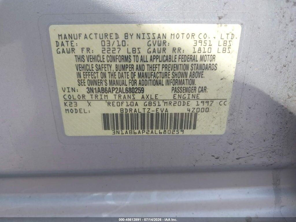 3N1AB6AP2AL680259 2010 NISSAN SENTRA photo no. 9
