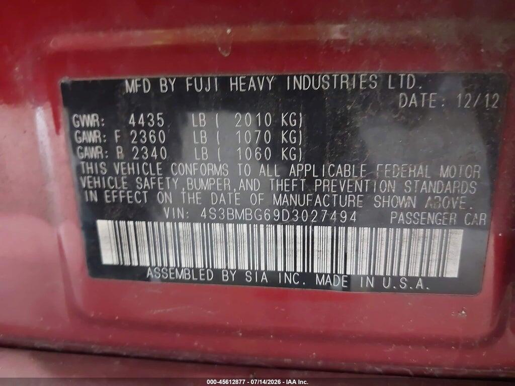 4S3BMBG69D3027494 2013 SUBARU LEGACY photo no. 9
