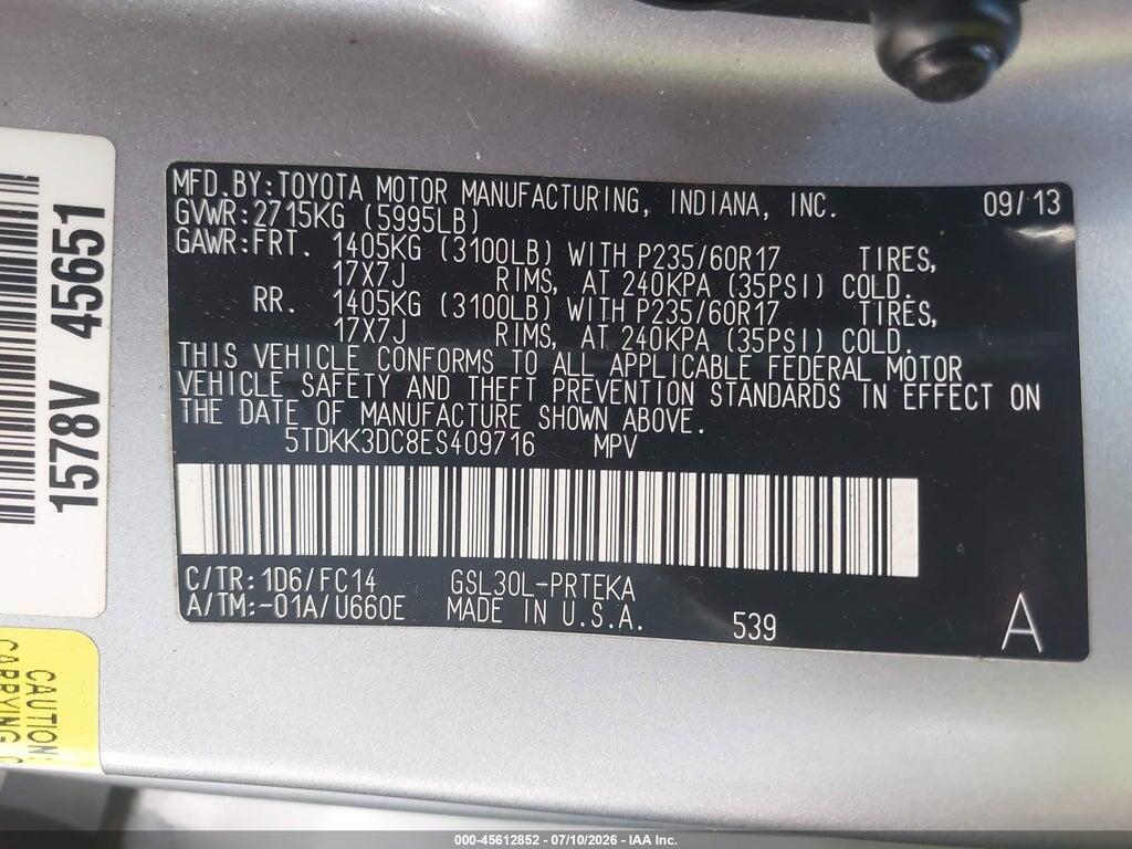 5TDKK3DC8ES409716 2014 TOYOTA SIENNA photo no. 9