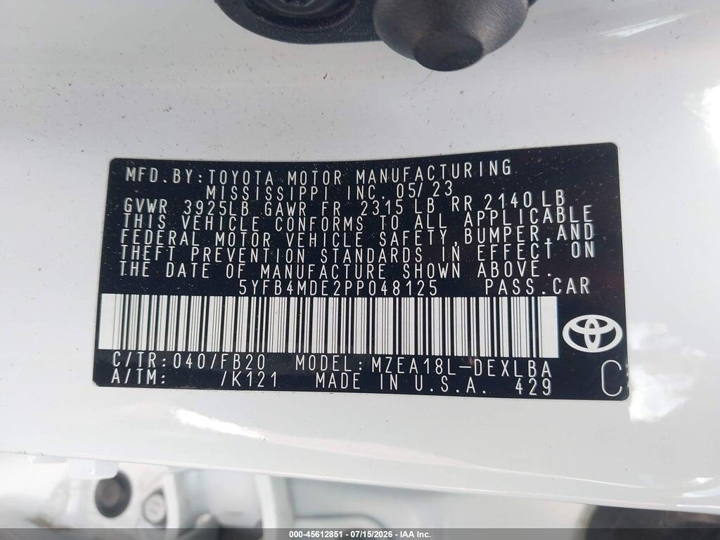 5YFB4MDE2PP048125 2023 TOYOTA COROLLA photo no. 9