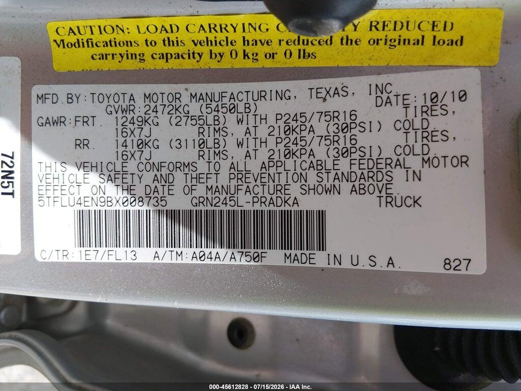 5TFLU4EN9BX008735 2011 TOYOTA TACOMA photo no. 9