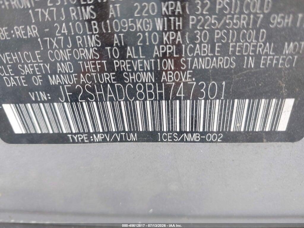 JF2SHADC8BH747301 2011 SUBARU FORESTER photo no. 9