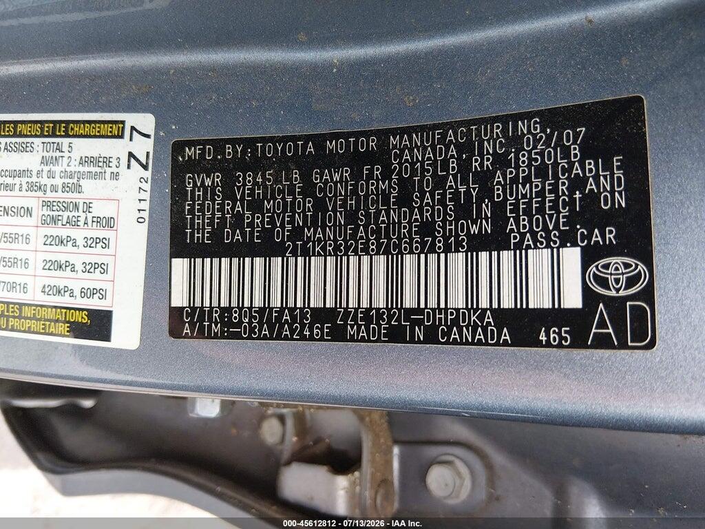 2T1KR32E87C667813 2007 TOYOTA MATRIX photo no. 9