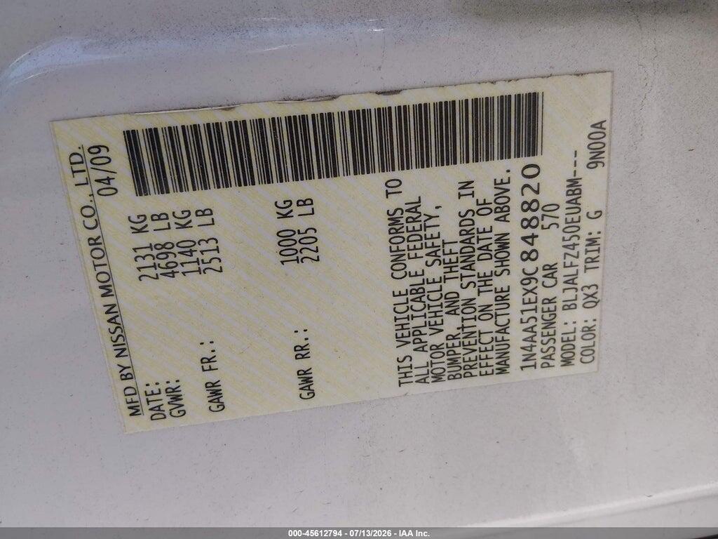 1N4AA51EX9C848820 2009 NISSAN MAXIMA photo no. 9