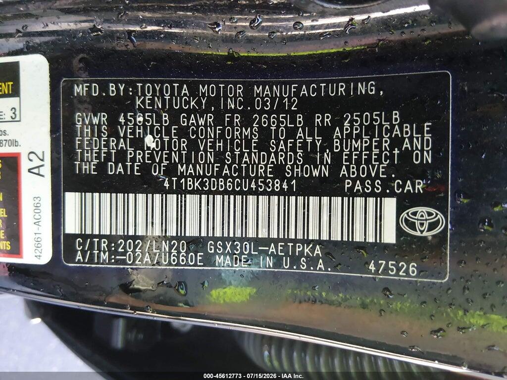 4T1BK3DB6CU453841 2012 TOYOTA AVALON photo no. 9