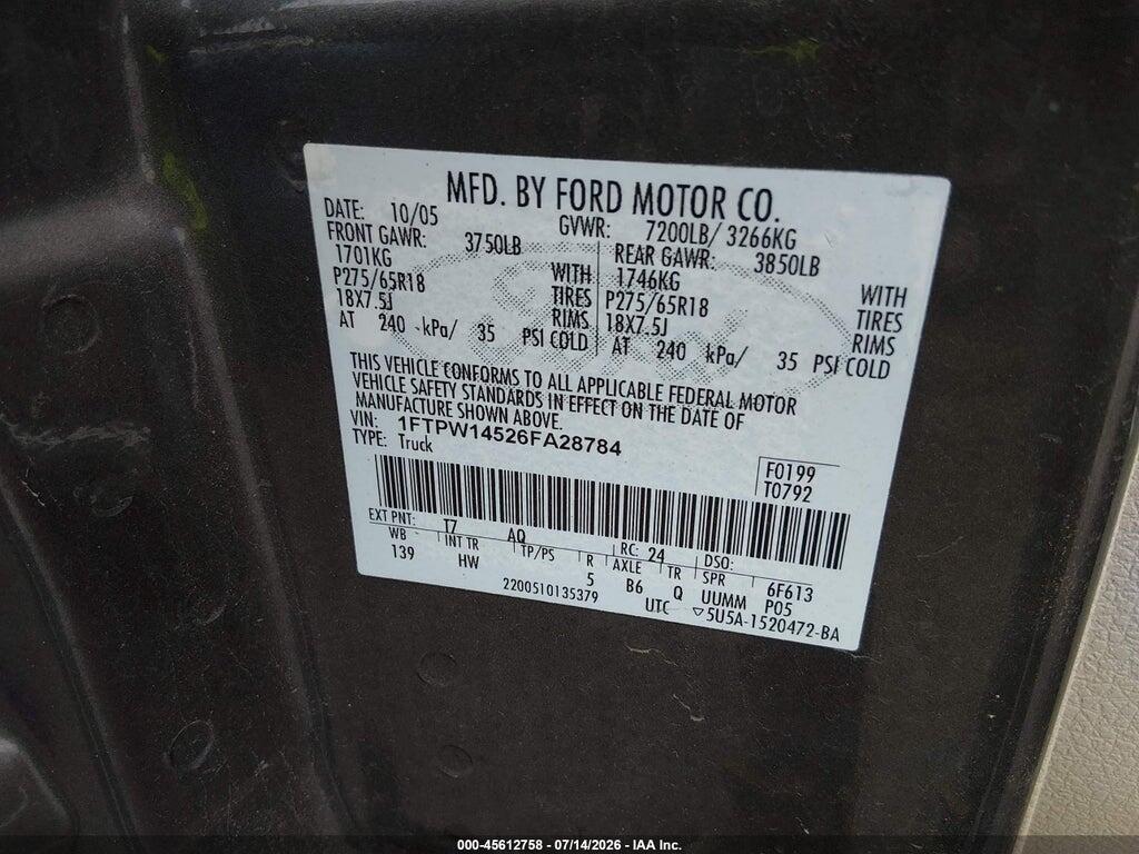 1FTPW14526FA28784 2006 FORD F-150 photo no. 9