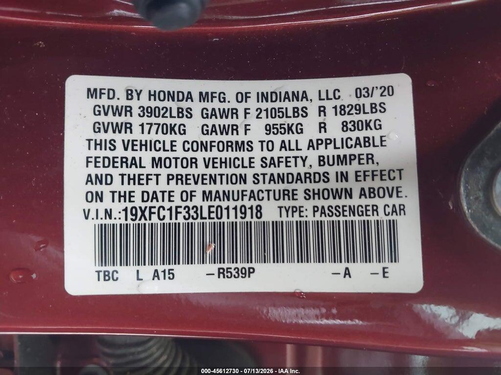 19XFC1F33LE011918 2020 HONDA CIVIC photo no. 9