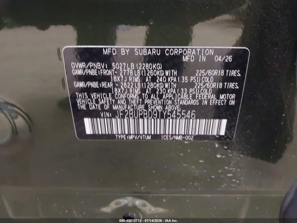 JF2BUPBD9TY545546 2026 SUBARU OUTBACK photo no. 9