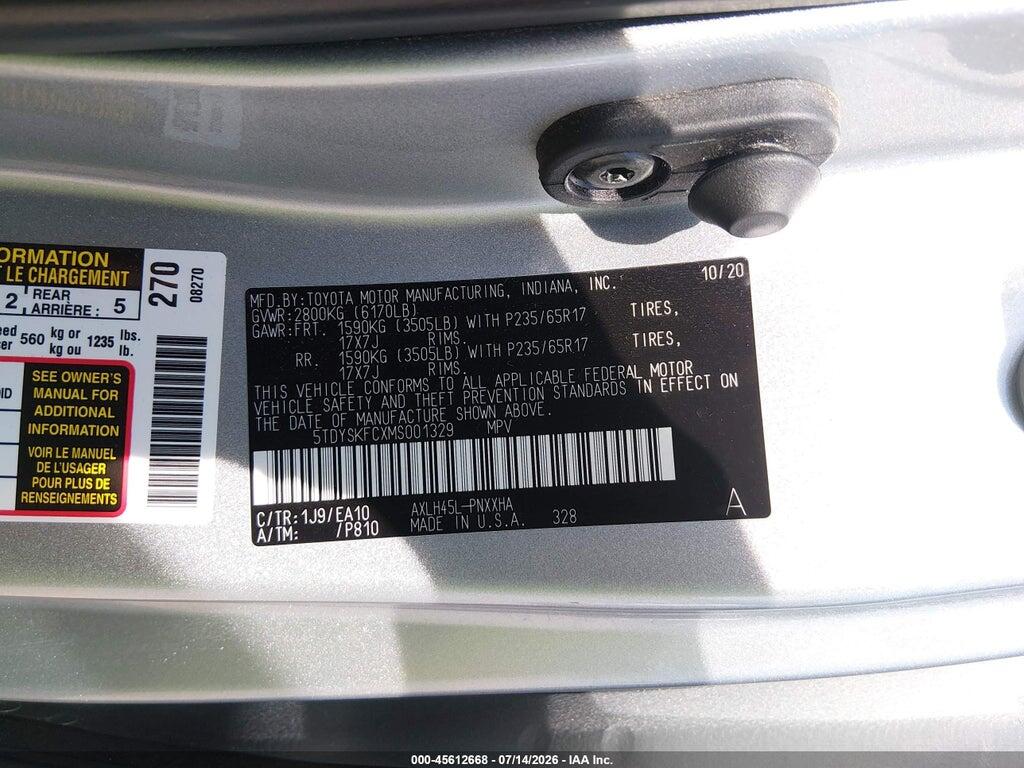 5TDYSKFCXMS001329 2021 TOYOTA SIENNA photo no. 9