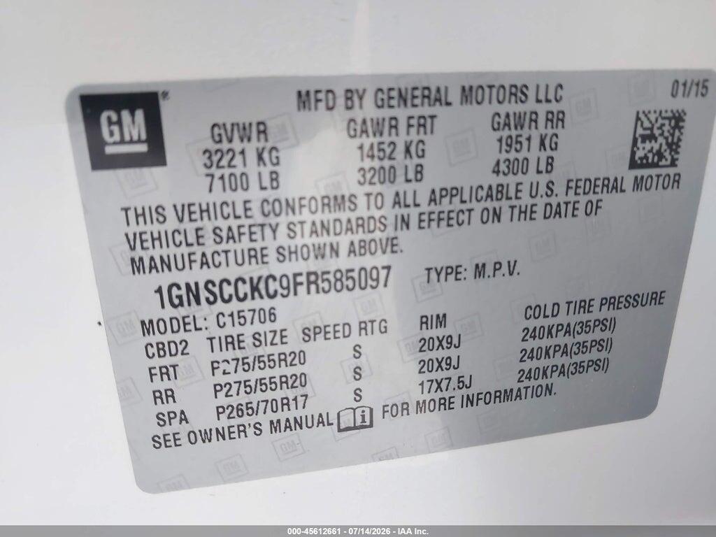 1GNSCCKC9FR585097 2015 CHEVROLET TAHOE photo no. 9