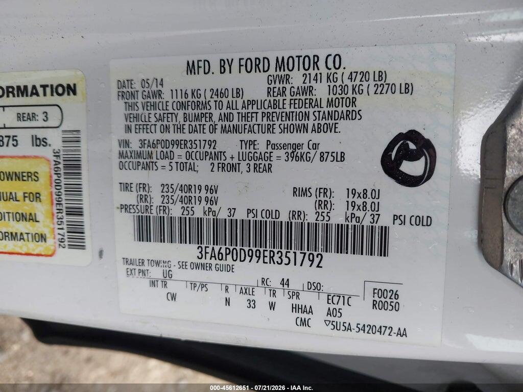 3FA6P0D99ER351792 2014 FORD FUSION photo no. 9