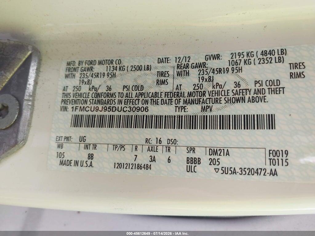 1FMCU9J95DUC30906 2013 FORD ESCAPE photo no. 9