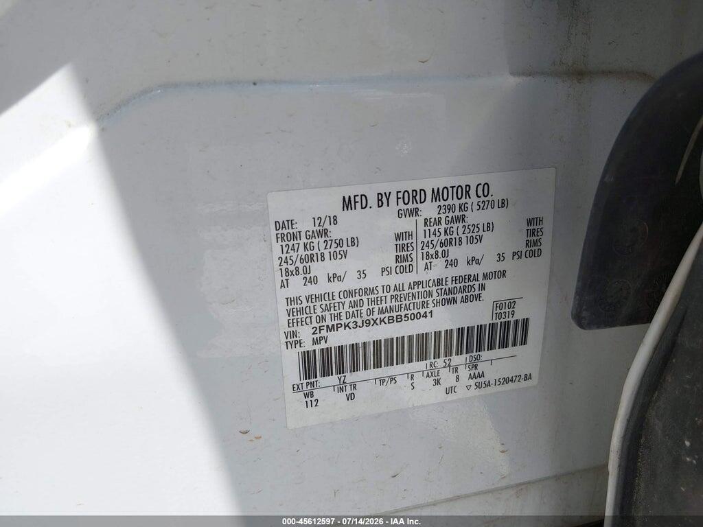 2FMPK3J9XKBB50041 2019 FORD EDGE photo no. 9