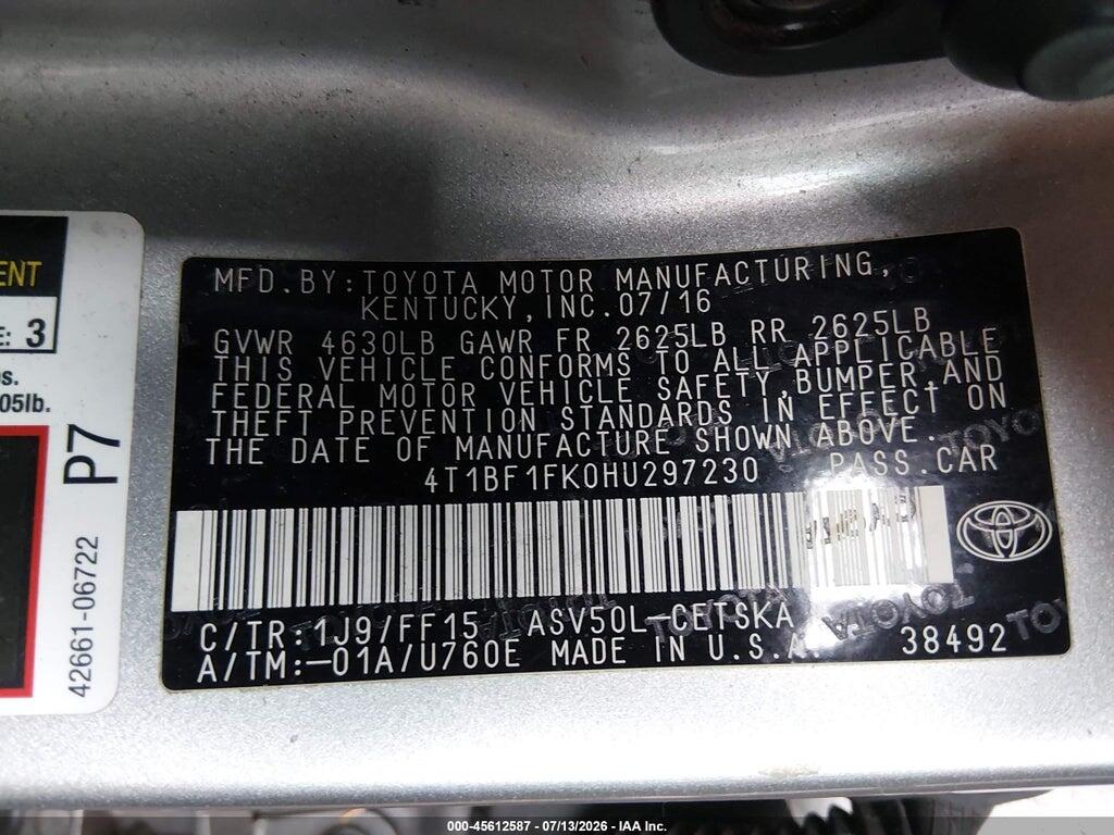 4T1BF1FK0HU297230 2017 TOYOTA CAMRY photo no. 9