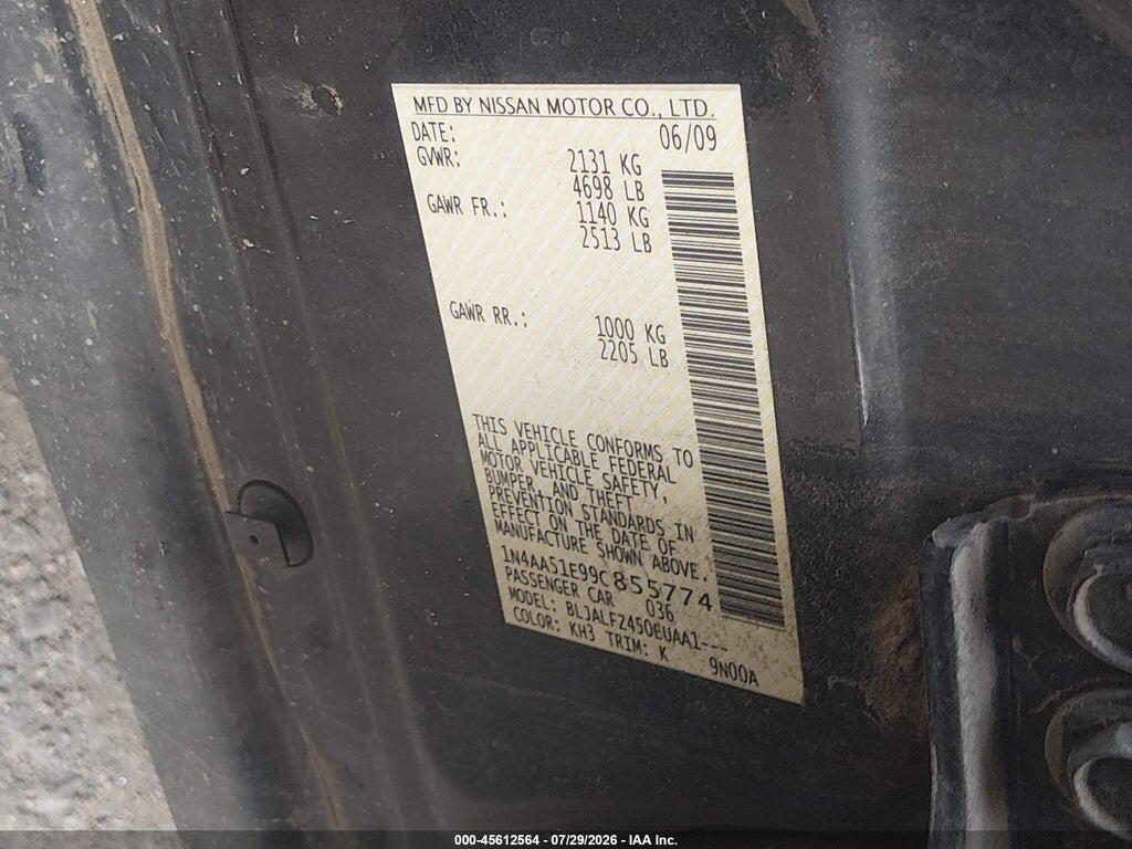 1N4AA51E99C855774 2009 NISSAN MAXIMA photo no. 9