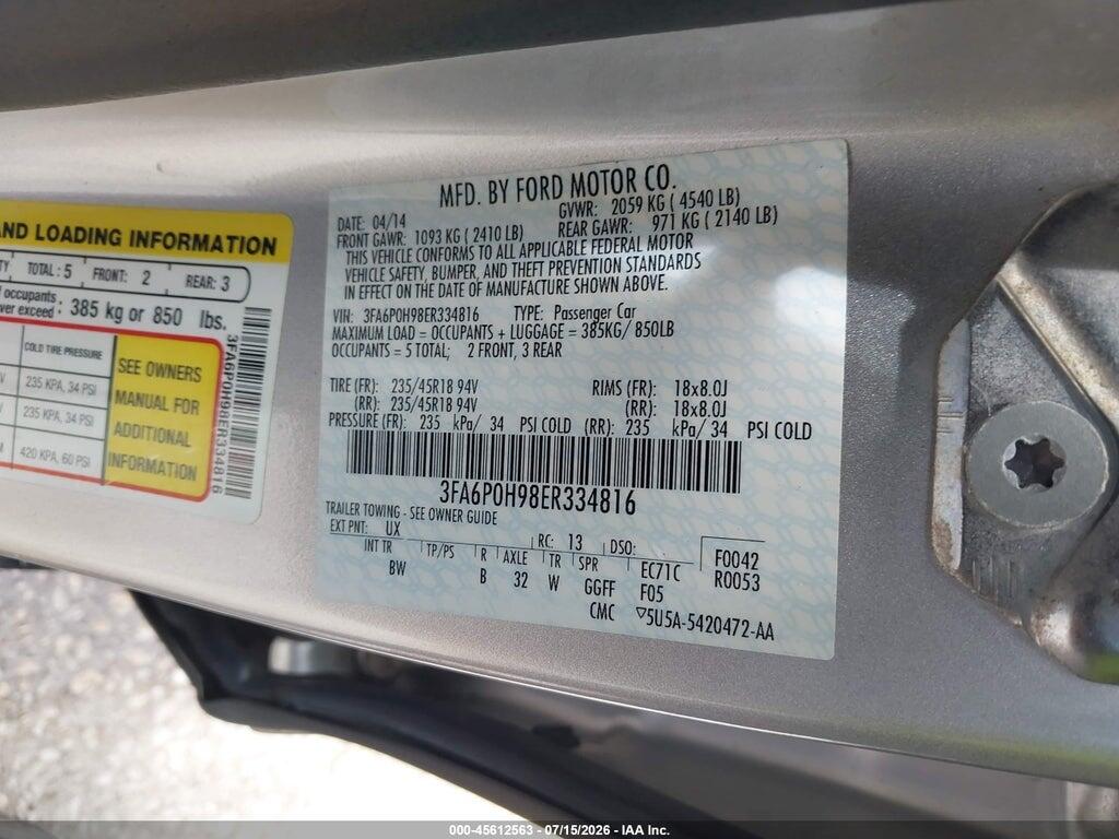 3FA6P0H98ER334816 2014 FORD FUSION photo no. 9