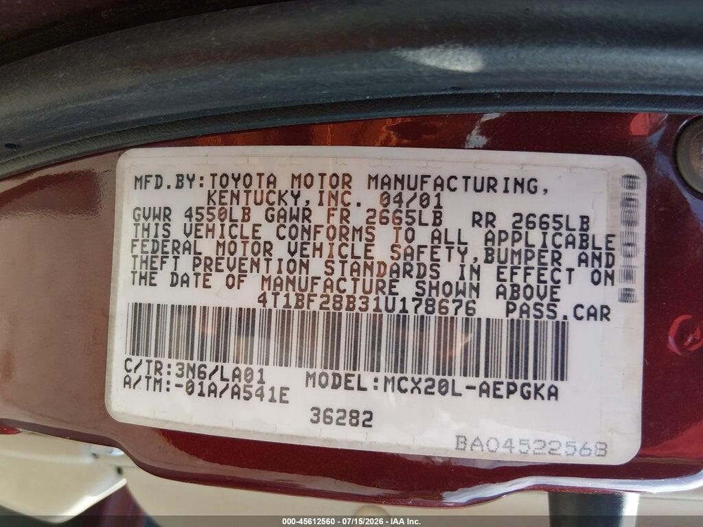 4T1BF28B31U178676 2001 TOYOTA AVALON photo no. 9
