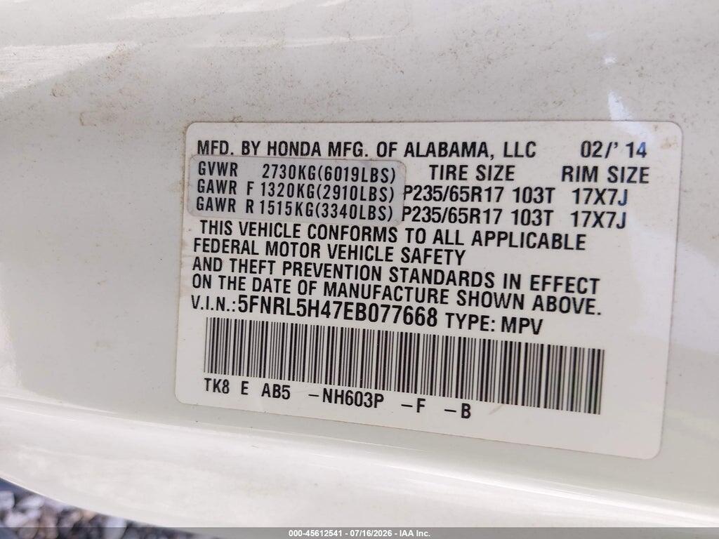 5FNRL5H47EB077668 2014 HONDA ODYSSEY photo no. 9