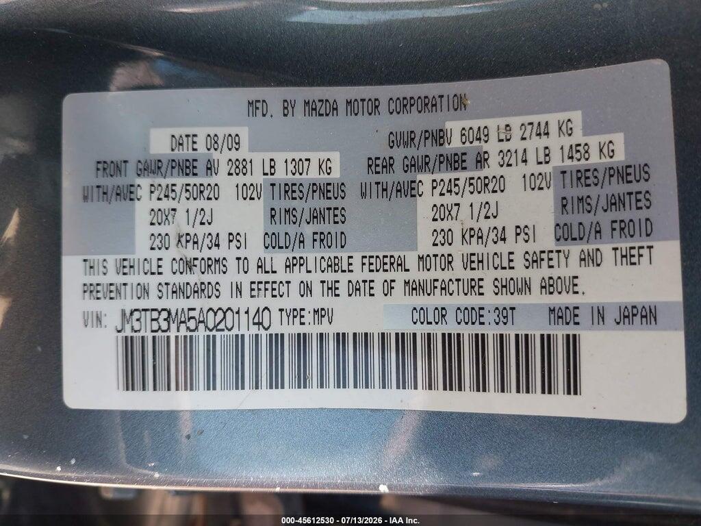 JM3TB3MA5A0201140 2010 MAZDA CX-9 photo no. 9