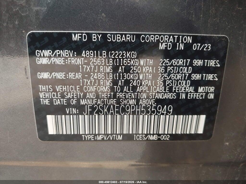JF2SKAEC9PH535949 2023 SUBARU FORESTER photo no. 9