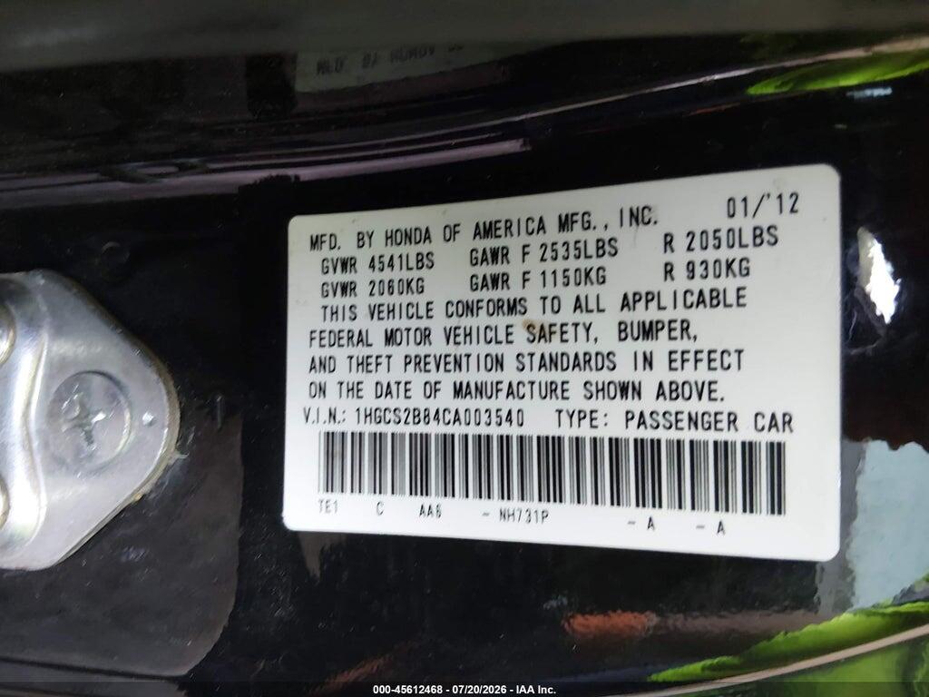 1HGCS2B84CA003540 2012 HONDA ACCORD photo no. 9