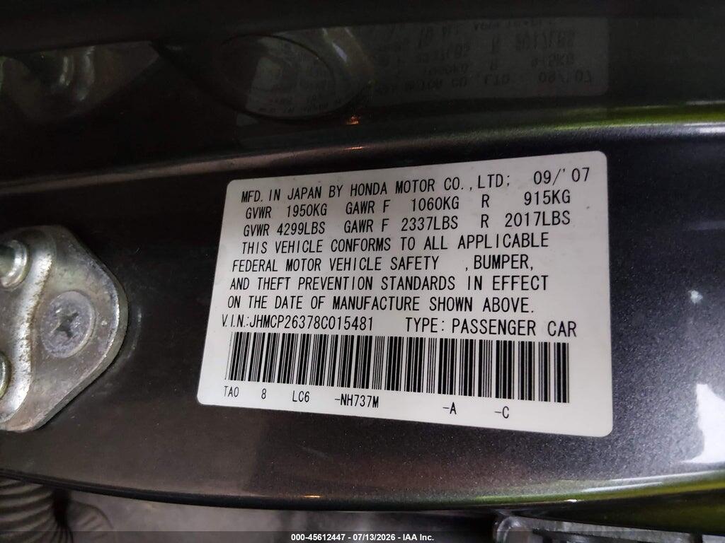 JHMCP26378C015481 2008 HONDA ACCORD photo no. 9