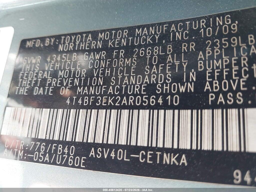 4T4BF3EK2AR056410 2010 TOYOTA CAMRY photo no. 9
