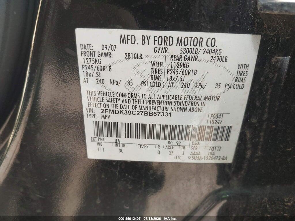 2FMDK39C27BB67331 2007 FORD EDGE photo no. 9