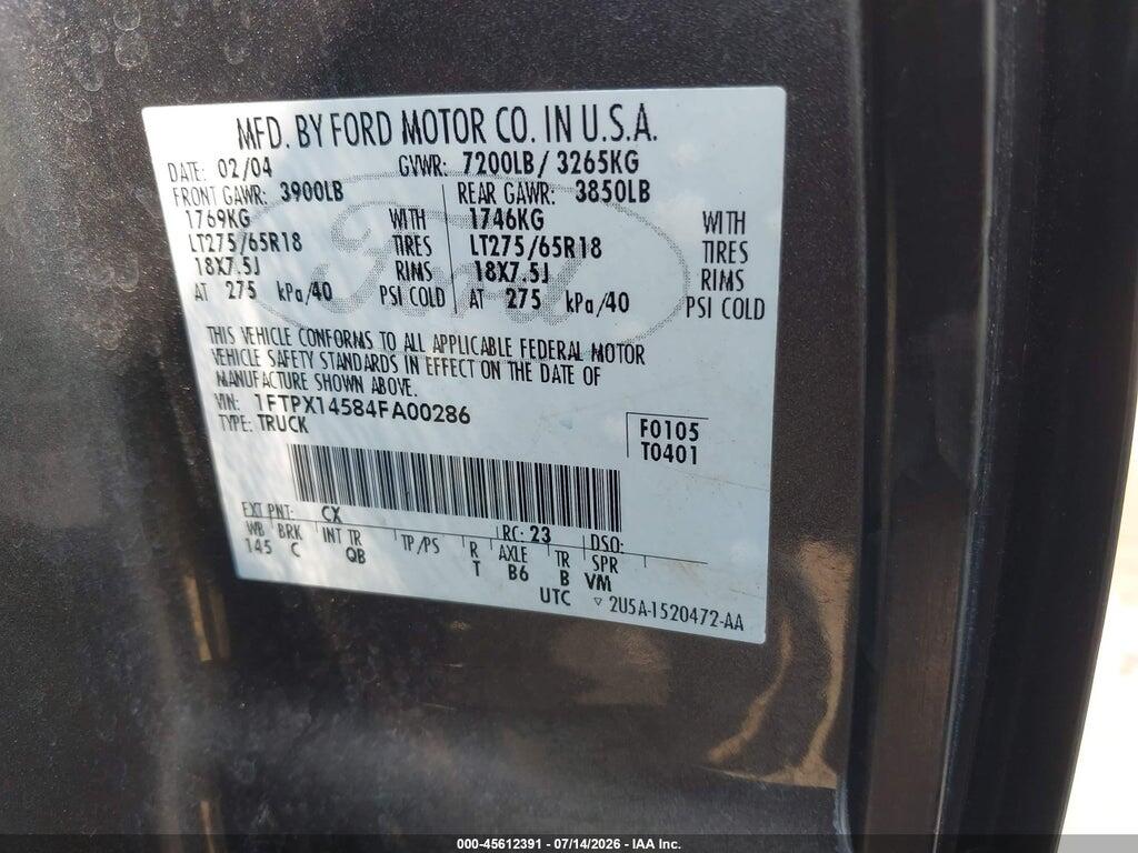 1FTPX14584FA00286 2004 FORD F-150 photo no. 9