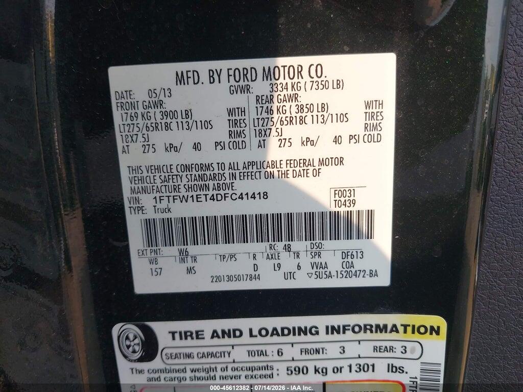 1FTFW1ET4DFC41418 2013 FORD F-150 photo no. 9