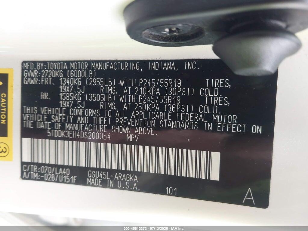 5TDDK3EH4DS200054 2013 TOYOTA HIGHLANDER photo no. 9