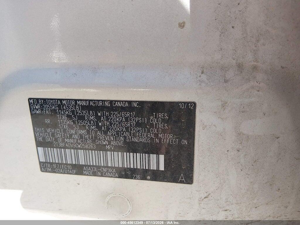 2T3BF4DV9CW258263 2012 TOYOTA RAV4 photo no. 9