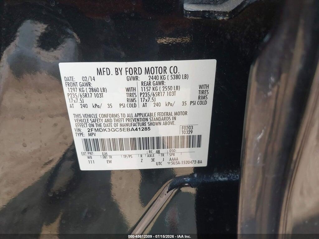2FMDK3GC5EBA41285 2014 FORD EDGE photo no. 9