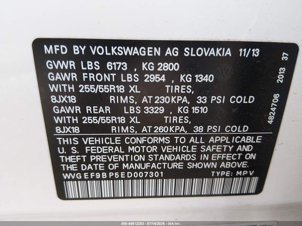 WVGEF9BP5ED007301 2014 VOLKSWAGEN TOUAREG photo no. 9