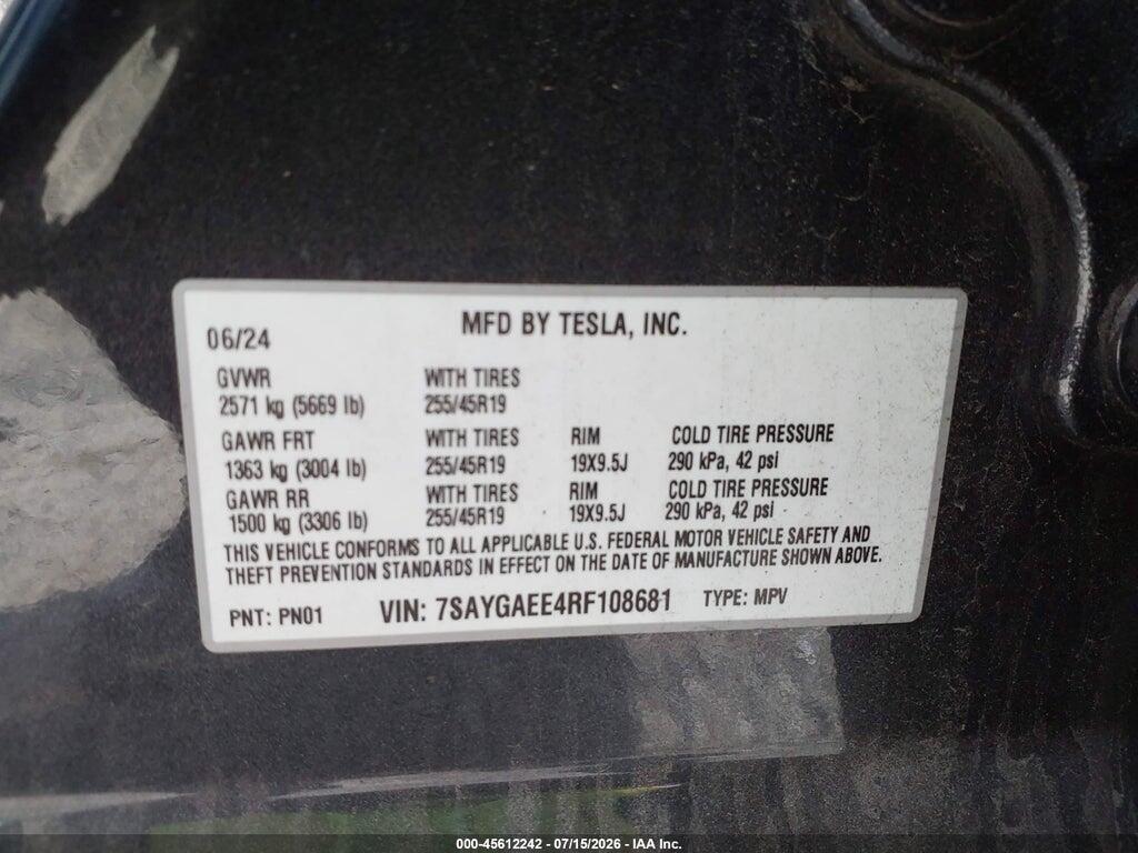 7SAYGAEE4RF108681 2024 TESLA MODEL Y photo no. 9