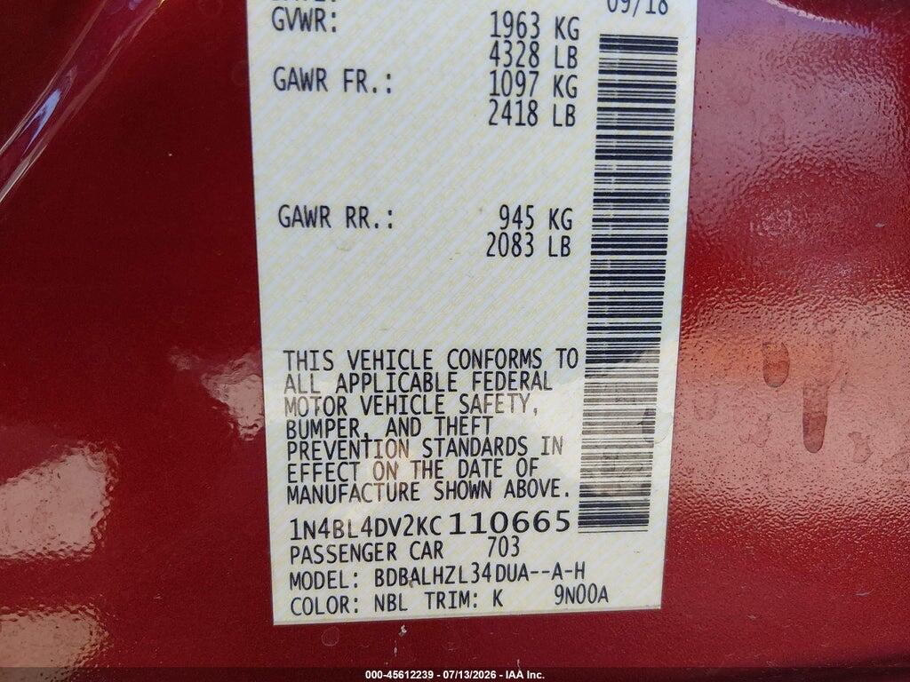 1N4BL4DV2KC110665 2019 NISSAN ALTIMA photo no. 9