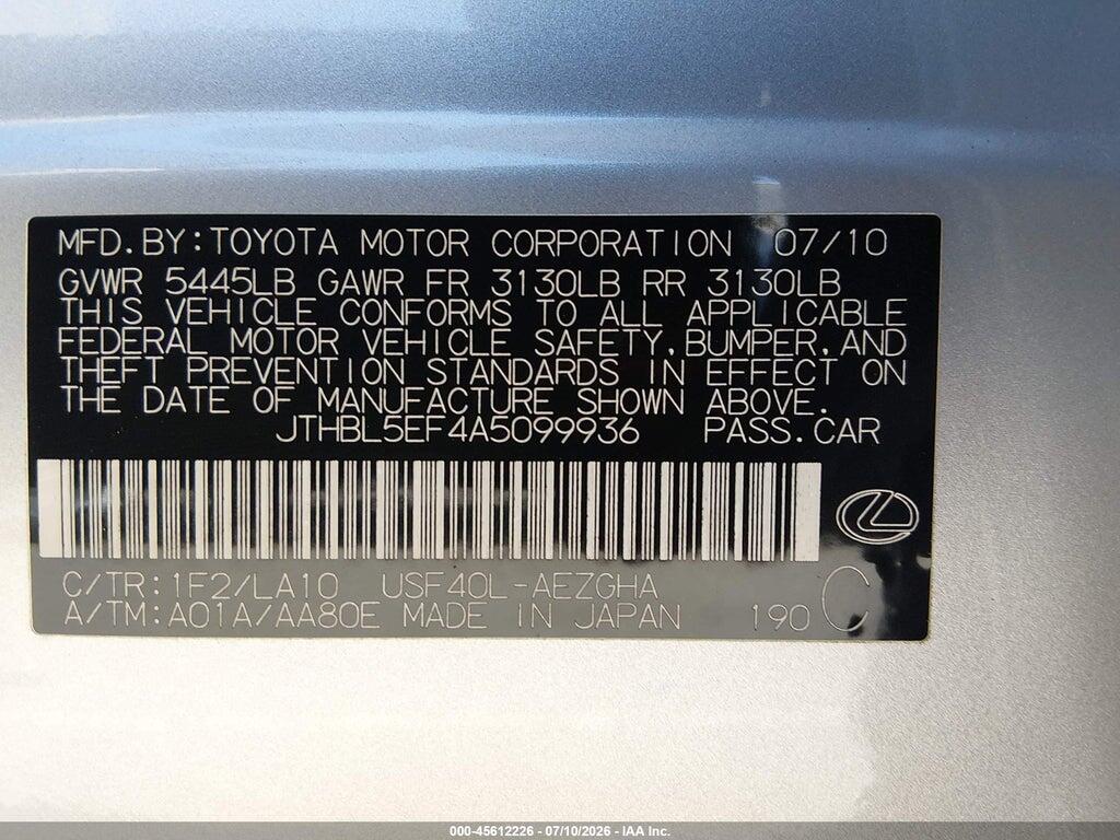 JTHBL5EF4A5099936 2010 LEXUS LS 460 photo no. 9