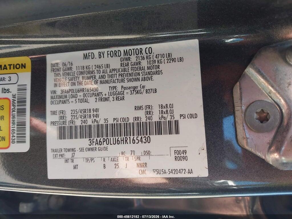 3FA6P0LU6HR165430 2017 FORD FUSION HYBRID photo no. 9