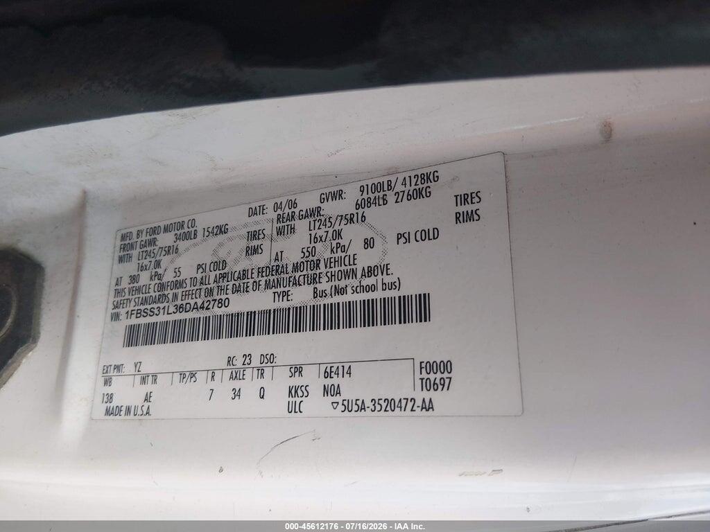 1FBSS31L36DA42780 2006 FORD E-350 SUPER DUTY photo no. 9