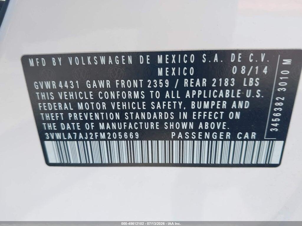 3VWLA7AJ2FM205669 2015 VOLKSWAGEN JETTA photo no. 9