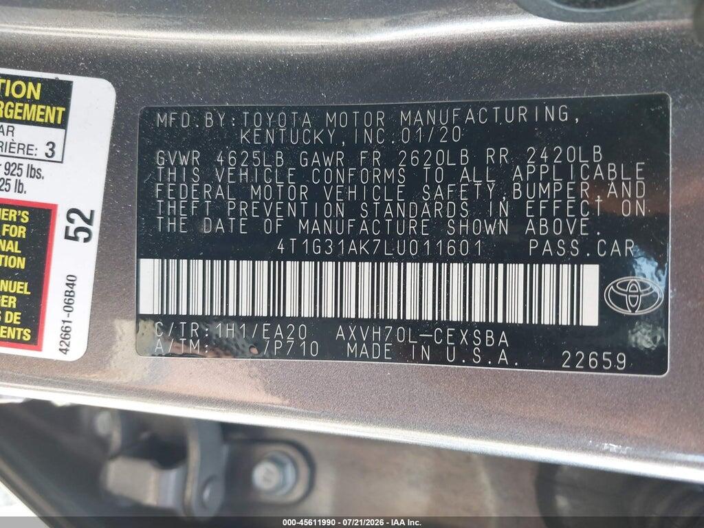 4T1G31AK7LU011601 2020 TOYOTA CAMRY photo no. 9