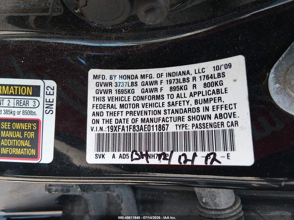 19XFA1F83AE011867 2010 HONDA CIVIC photo no. 9