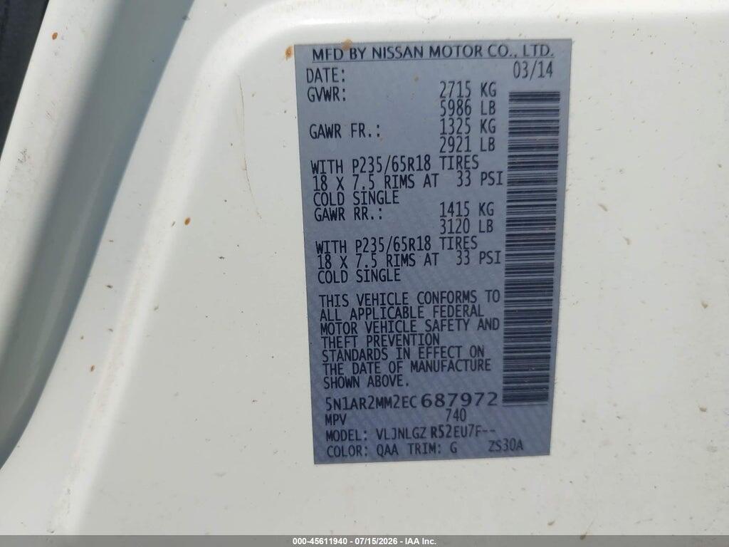 5N1AR2MM2EC687972 2014 NISSAN PATHFINDER photo no. 9