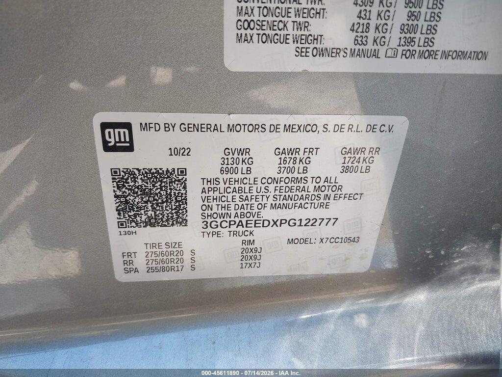 3GCPAEEDXPG122777 2023 CHEVROLET SILVERADO 1500 photo no. 9