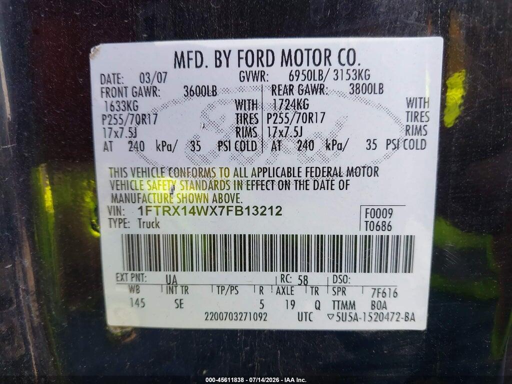 1FTRX14WX7FB13212 2007 FORD F-150 photo no. 9