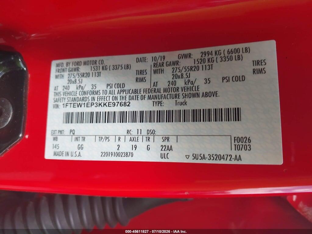 1FTEW1EP3KKE97682 2019 FORD F-150 photo no. 9