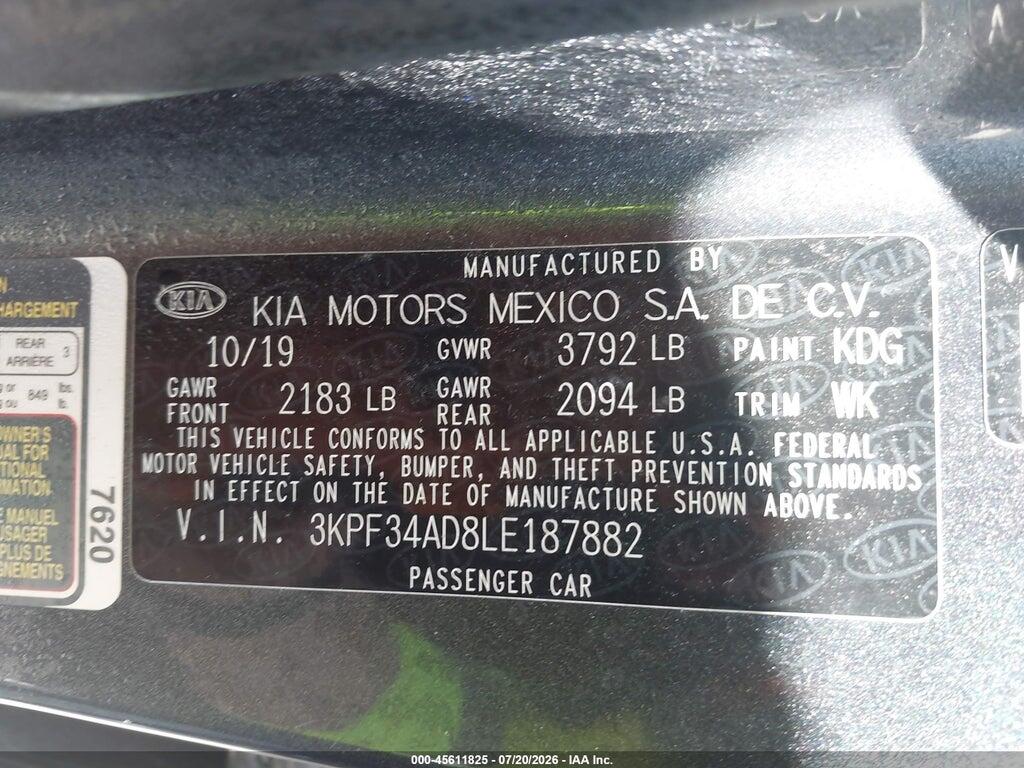 3KPF34AD8LE187882 2020 KIA FORTE photo no. 9